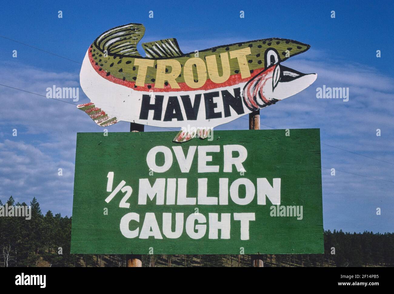 Trout Haven billboard Route 385 Black Hills South Dakota ca. 1980 Stock