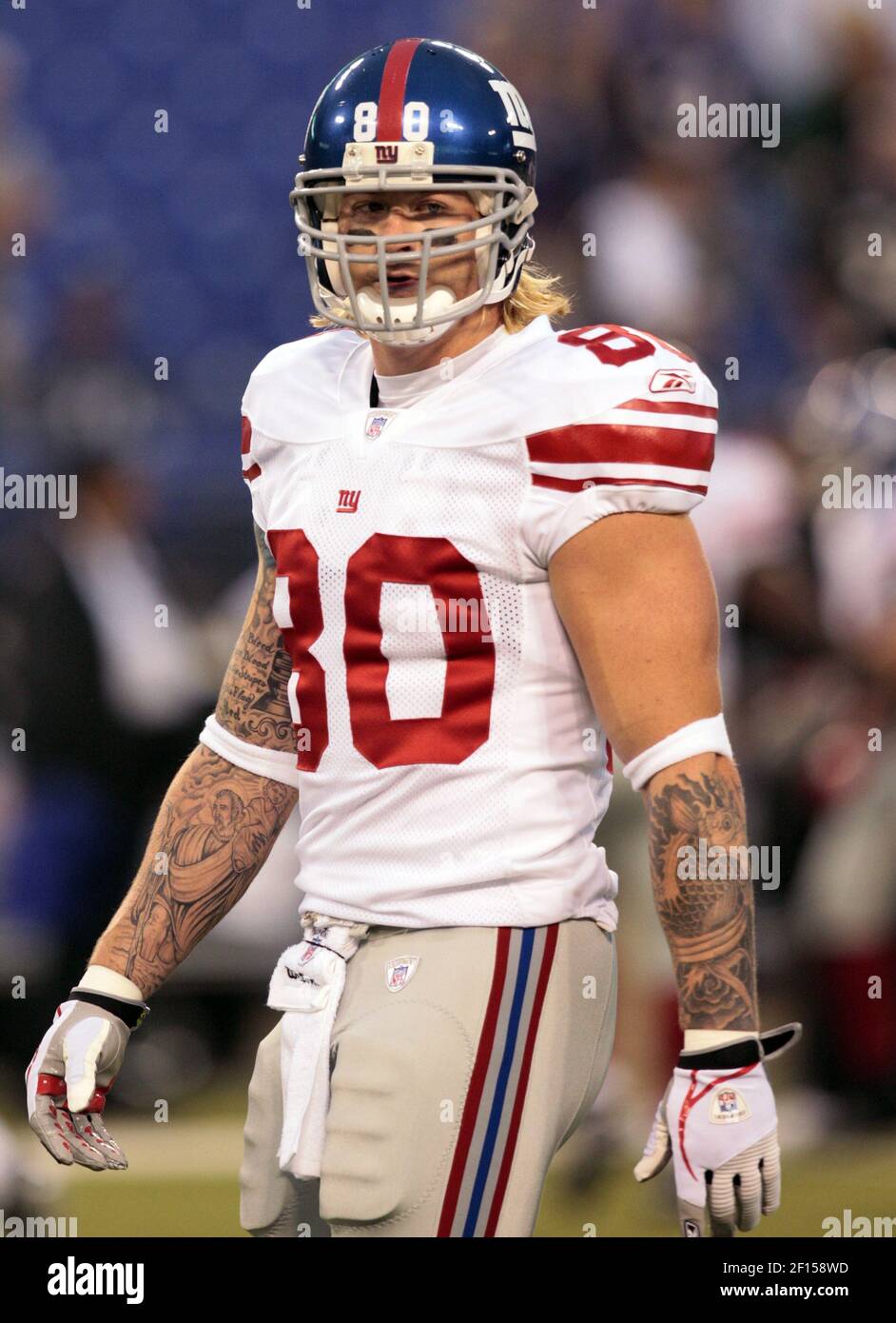 New York Giants Brandon Jacobs (27) celebrates with Jeremy Shockey after  Jacobs scored a second quarter touchdown against the San Francisco 49ers.  The Giants defeated the 49ers 33-15 at Giant Stadium in