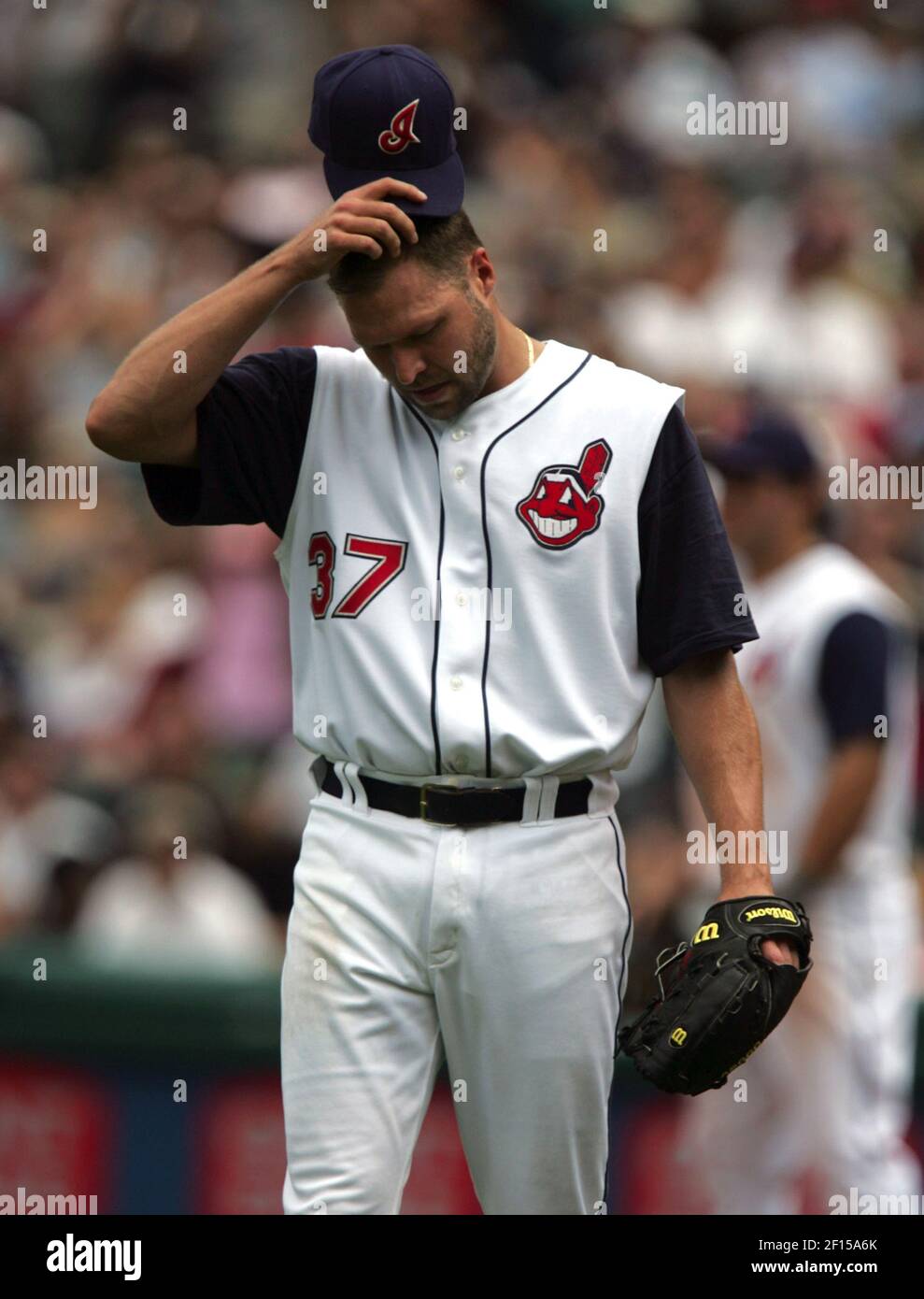 Cleveland Indians pitcher Jake Westbrook reacts after giving up a two-run  home run to the New York Yankees Jason Giambi in the fourth inning. The  Yankees defeated the Indians, 5-3 at Jacob's