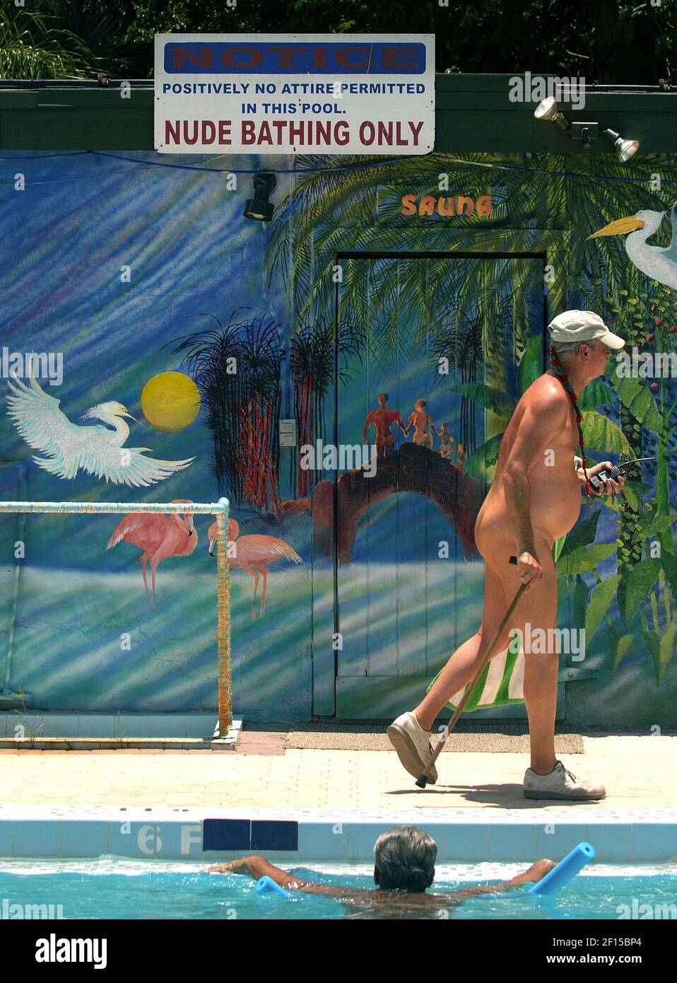 Bob Fekete visits the pool at the Sunsport Garden Family Naturist Resort in  Loxahatchee Groves, Florida, Sunday, June 24, 2007. (Photo by Scott  Fisher/South Florida Sun-Sentinel/MCT/Sipa USA Stock Photo - Alamy