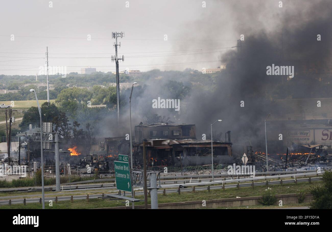 Smoke billows from a fire at a plant in downtown Dallas, Texas