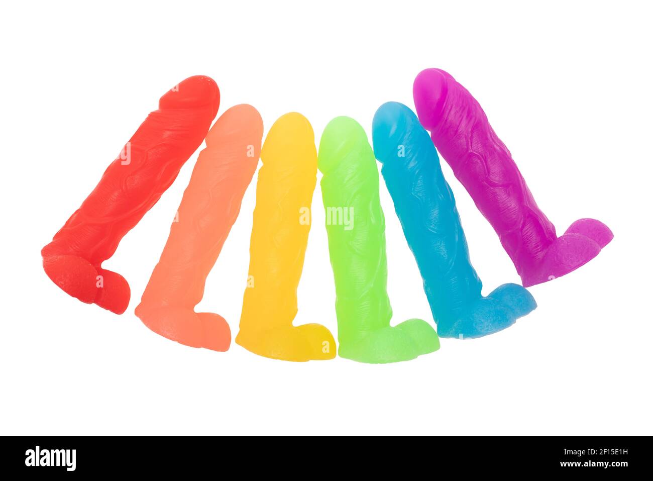 Row of soap dildos in rainbow colors Stock Photo