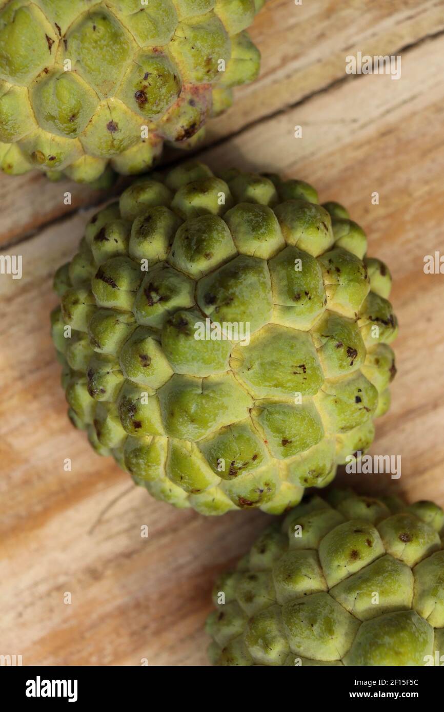 fresh sugar apple fruit Custard Apple,sweetsop on wooden table ...