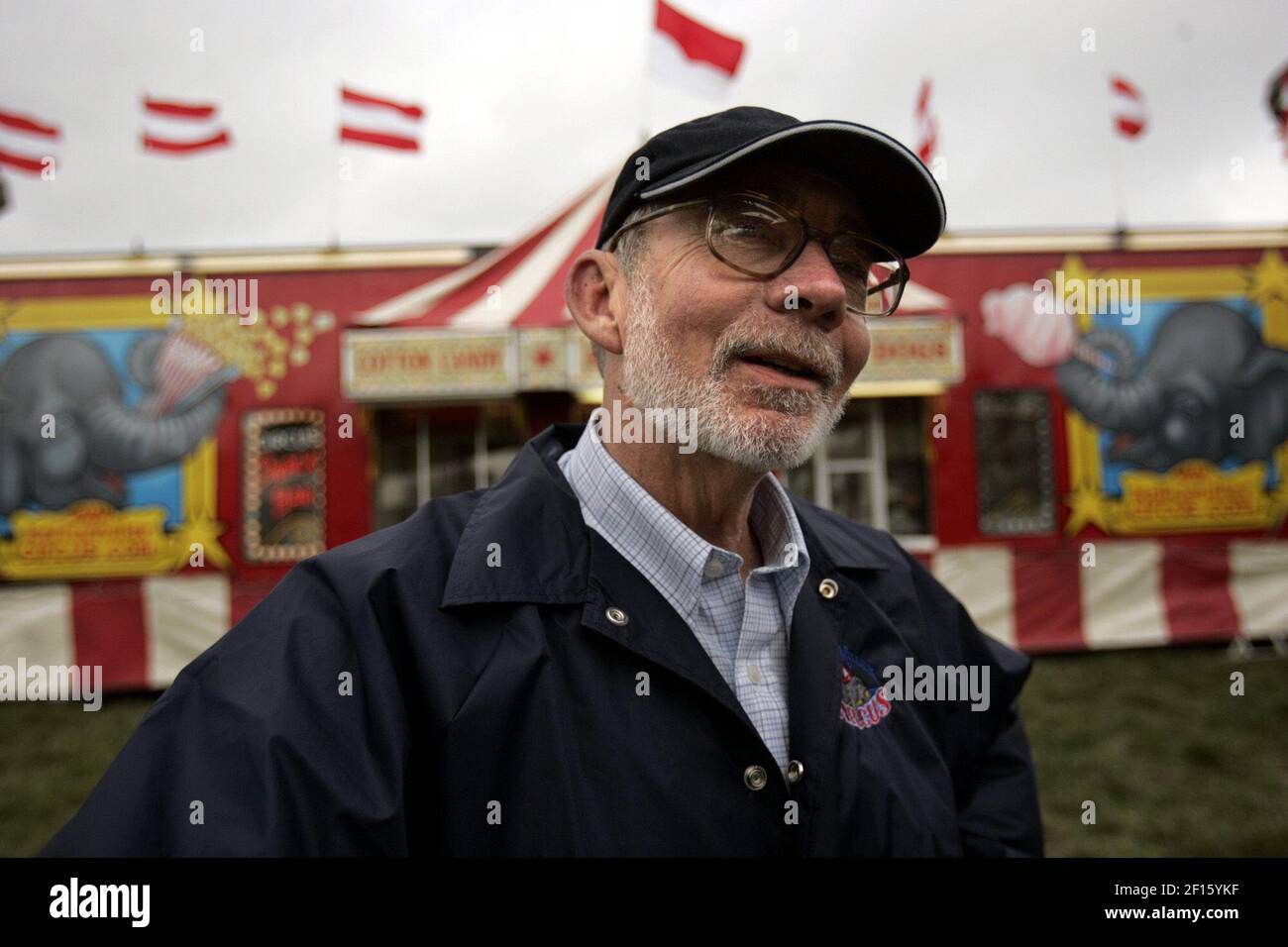 John Ringling North owns and operates a cattle ranch in Ireland and is also the new owner of the Kelly Miller Circus that is making a five-month, 10,000 tour of 14 states. (Photo by Jim Mahoney/Dallas Morning News/MCT/Sipa USA) Stock Photo