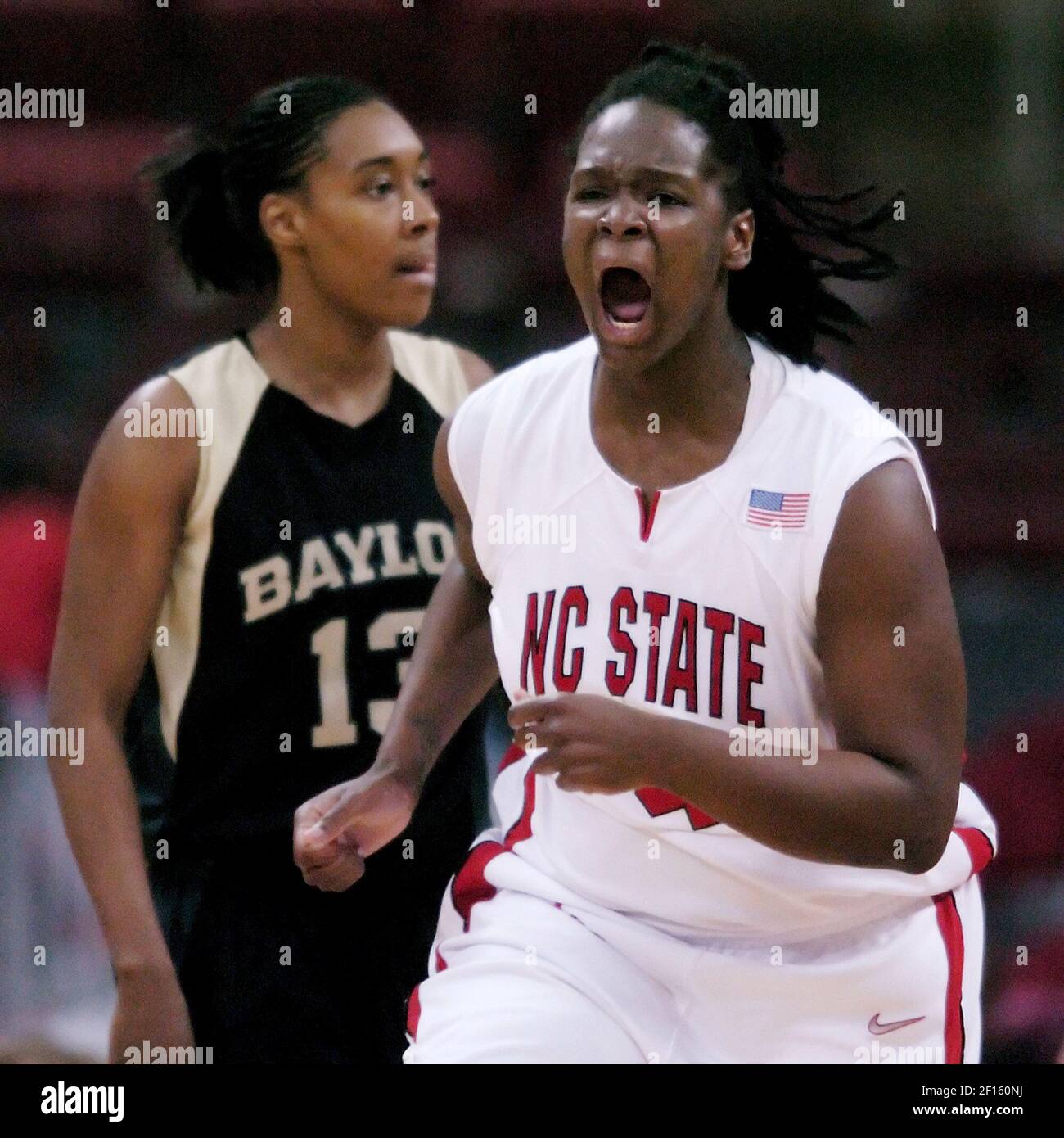 North Carolina State's Sasha Reaves reacts after scoring in the second half  over Baylor's Latara Darrett during the second-round of a NCAA women's basketball  tournament in Raleigh, North Carolina, Tuesday, March 20,