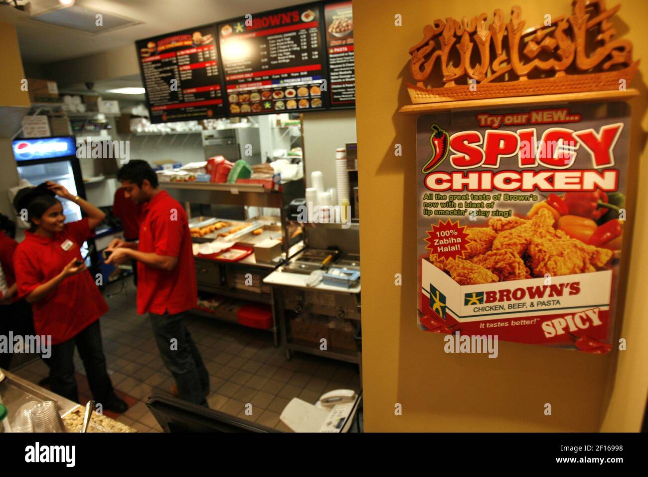 Brown's Chicken restaurant in Chicago, Illinois, serves food according