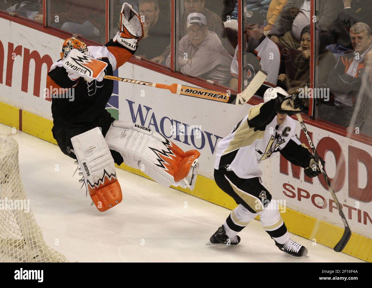 Philadelphia Flyers goalie Martin Biron turns away a shot on-goal in the  first period of an NHL hockey game with the New Jersey Devils, Thursday,  Dec. 4, 2008, in Philadelphia. (AP Photo/Tom