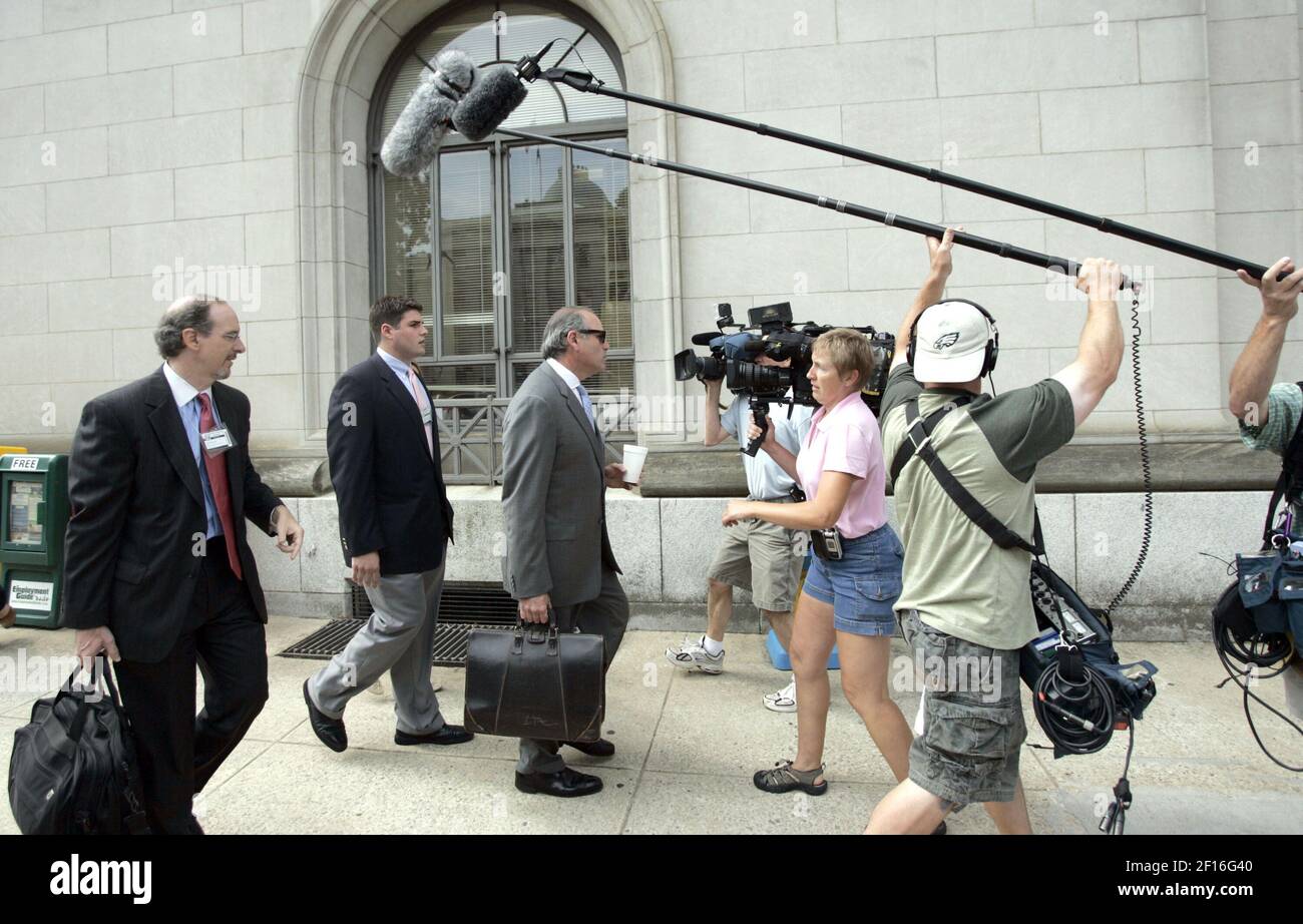 Former Duke Lacrosse player Reade Seligmann, second from left, arrives