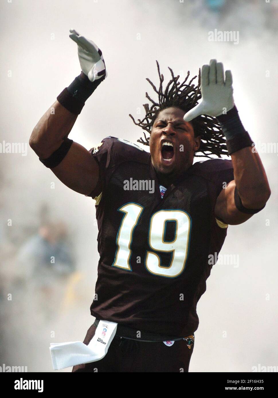 Jacksonville Jaguars receiver Ernest Wilford goes up for a catch during the  teams first day of football training camp, Saturday, July 29, 2006, in  Jacksonville, Fla. Wilford caught 41 passes for 681