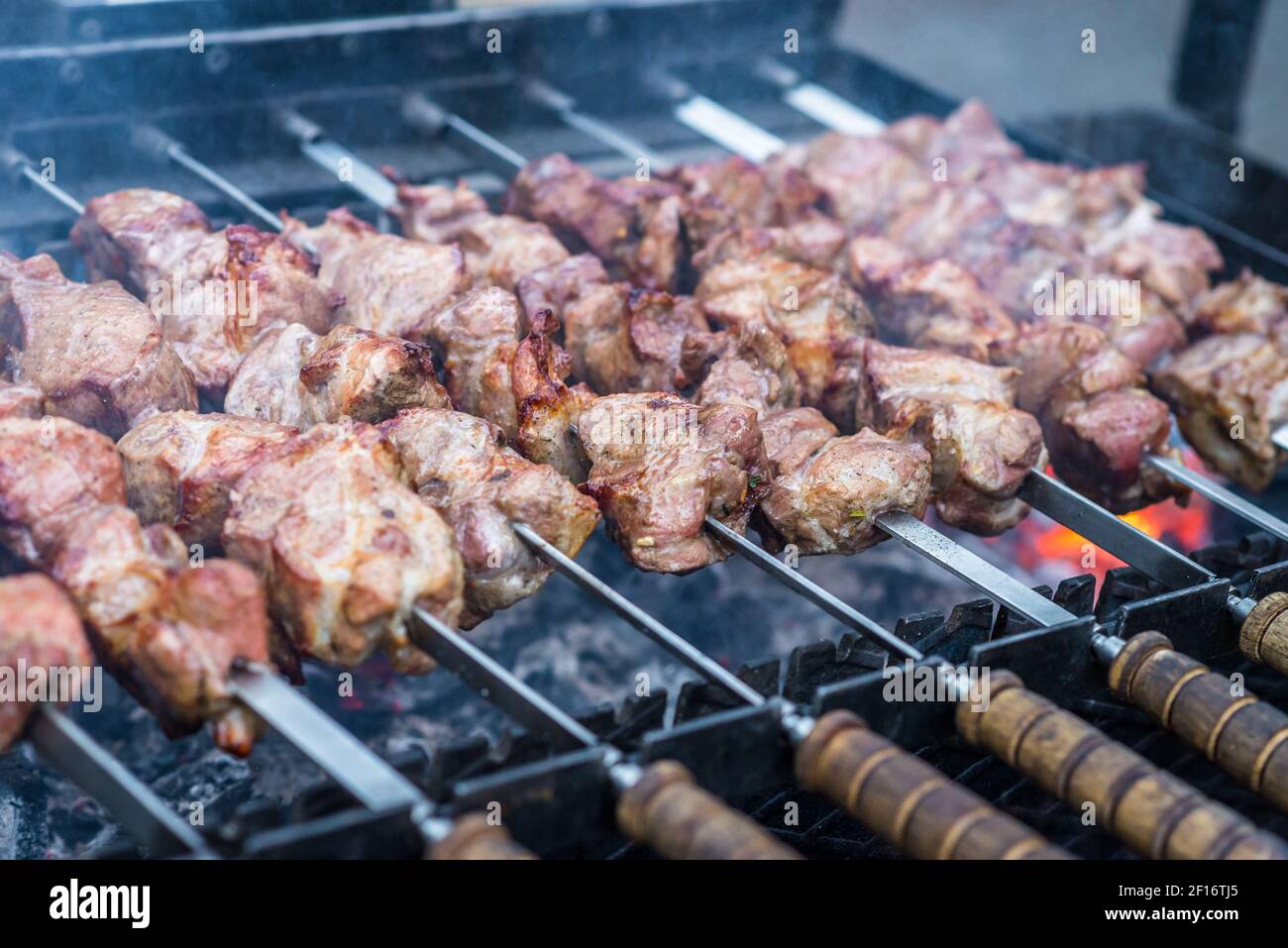 Skewers on fire Stock Photo