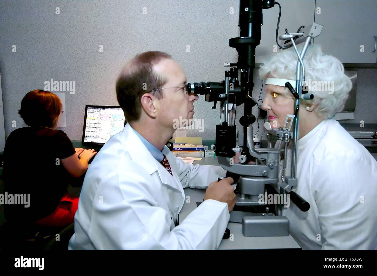 Caroline Tate has her eyes examined by Dr. Andrew Antoszyk, before
