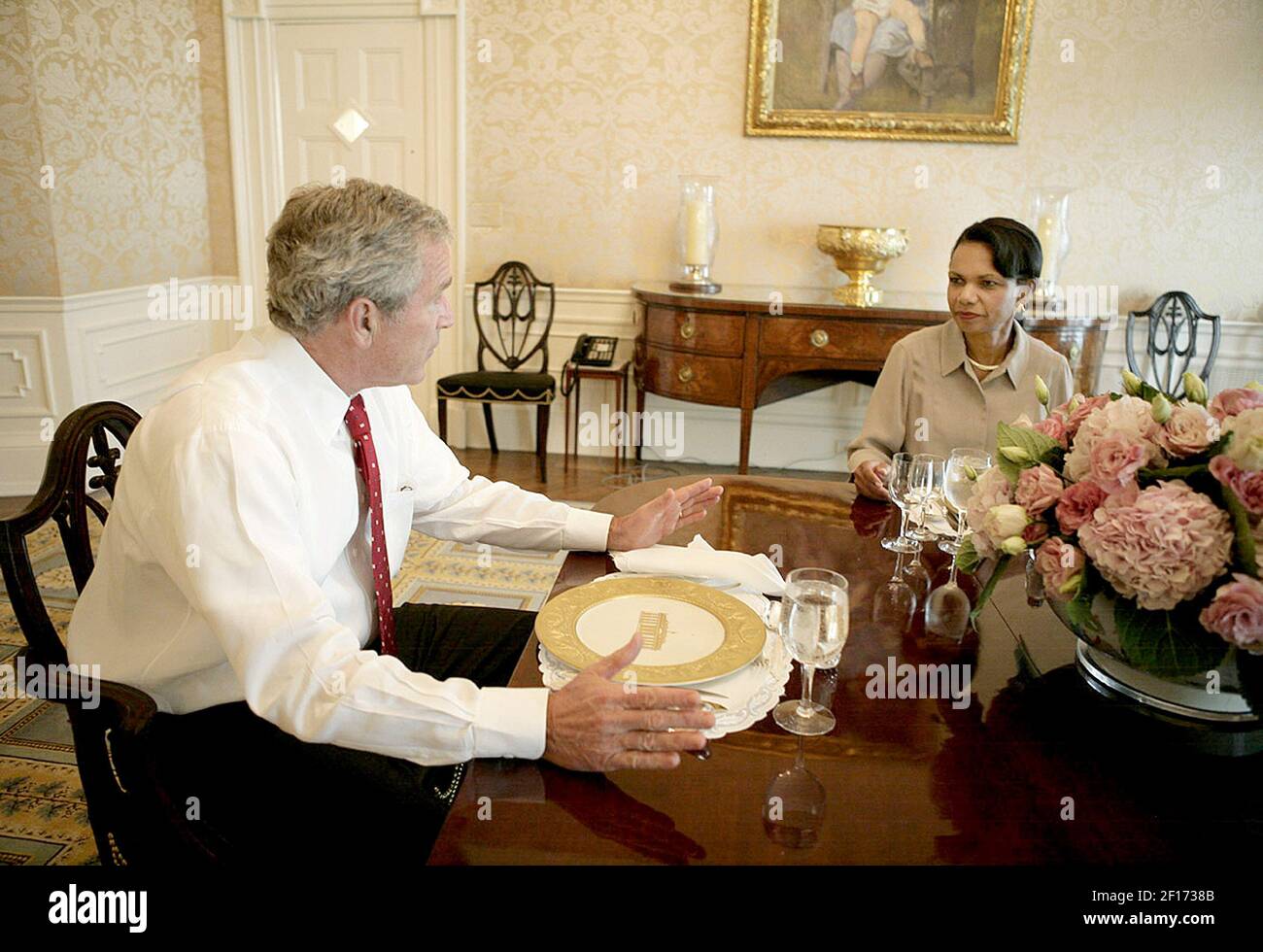 President George W. Bush meets with U.S. Secretary of State Condoleezza ...