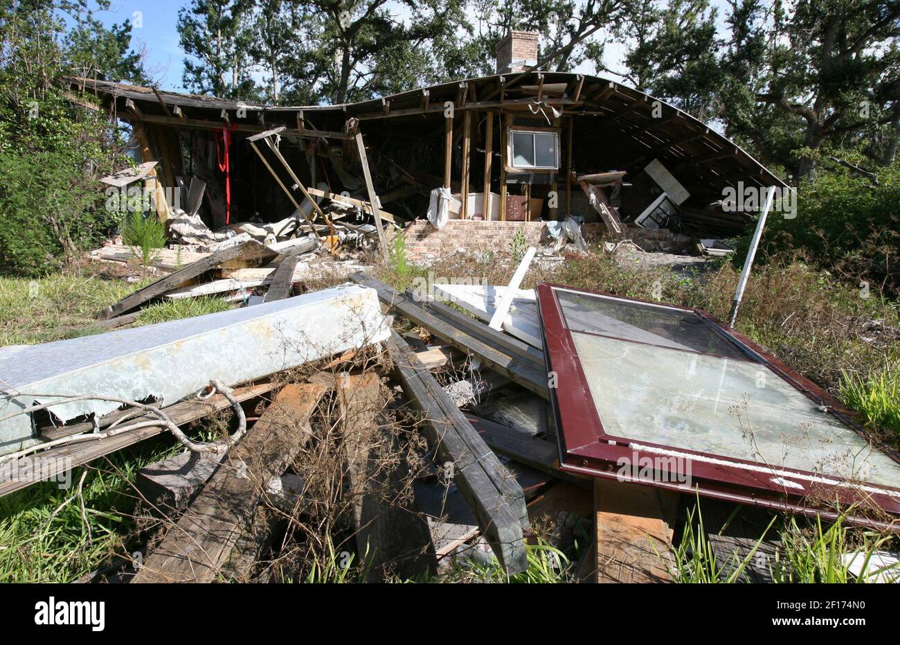 The remains of a destroyed home is shown July 13, 2006, in Pearlington, Mississippi. Pearlington