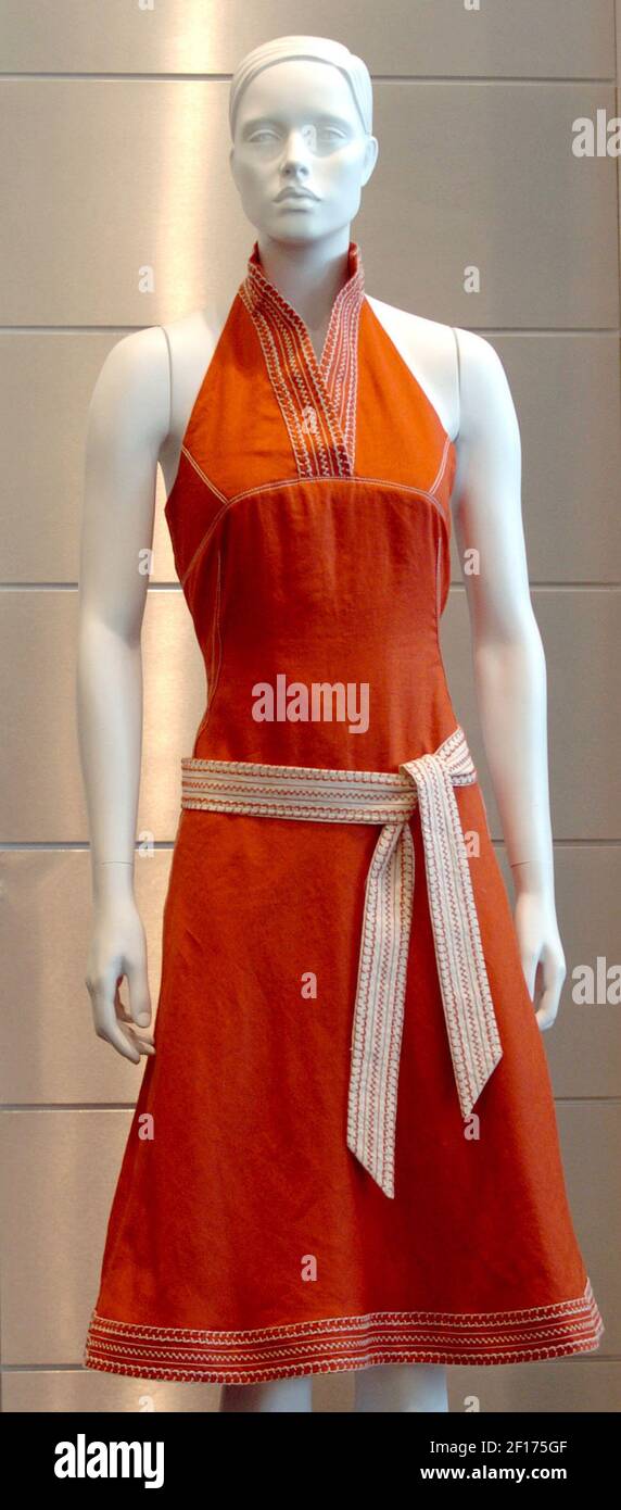 Adolfo Dominguez creates stylish clothing like this red linen dress with  white stitching from the AD Colletion for $252.00. (Photo by Peter  Andrew/Miami Herald/KRT Stock Photo - Alamy