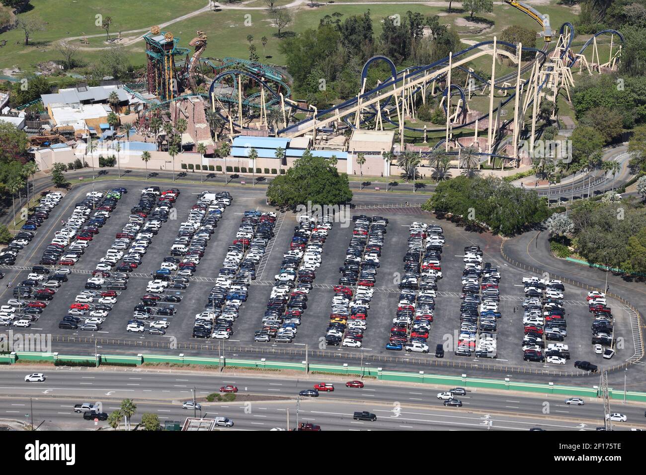 Tampa, FL, USA. 7th Mar, 2021. Busch Gardens Amusement Park parking lot
