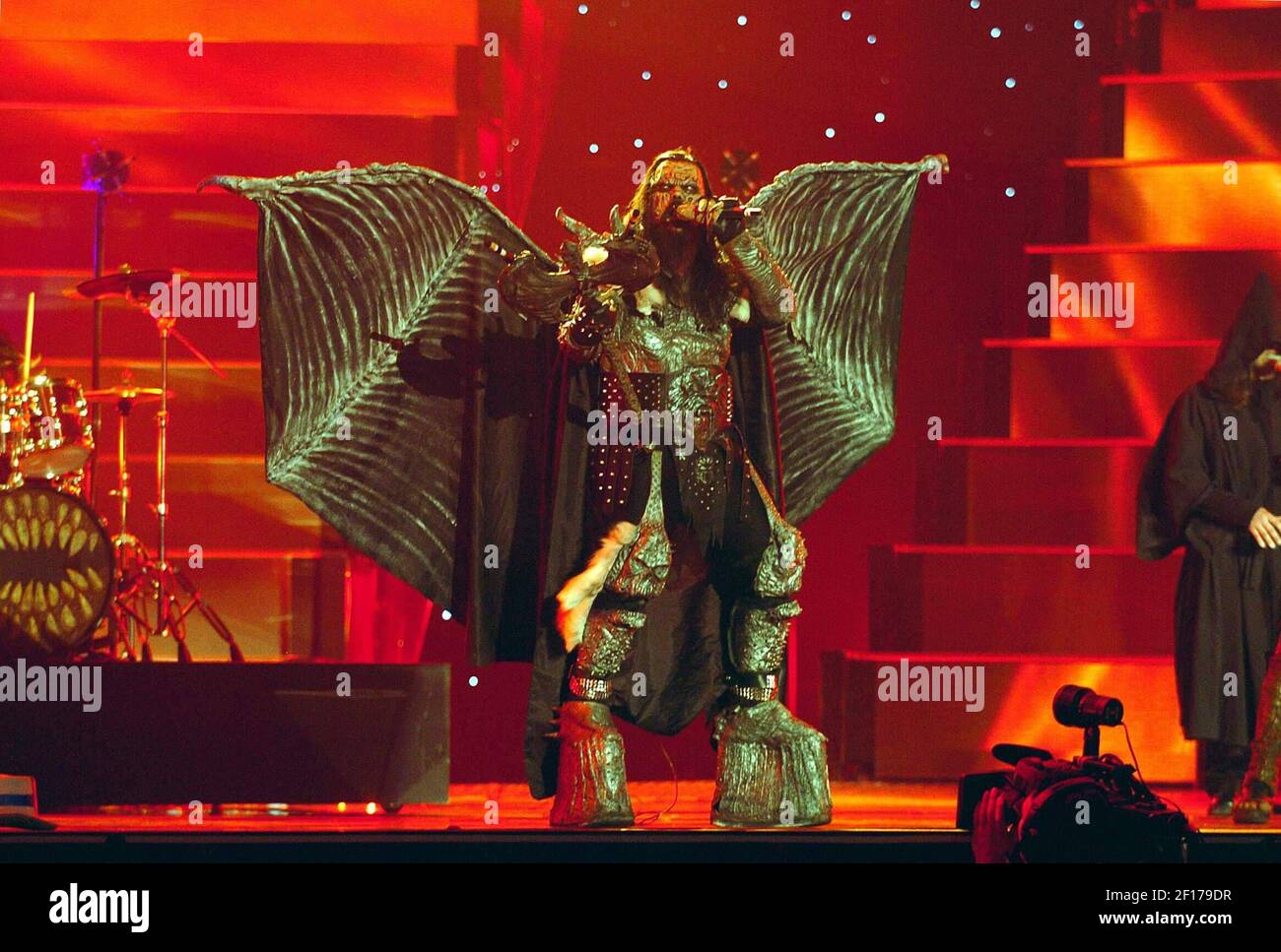 Finland's entry, Lordi singing 'Hard Rock Hallelujah' in the Eurovision  Song Content from Athens, Greece. These are the dress rehearsals  www.expresspictures.com Express Syndication +44 870 211  7661/2764/7903/7884/7906 code: 341582 Stock Photo - Alamy