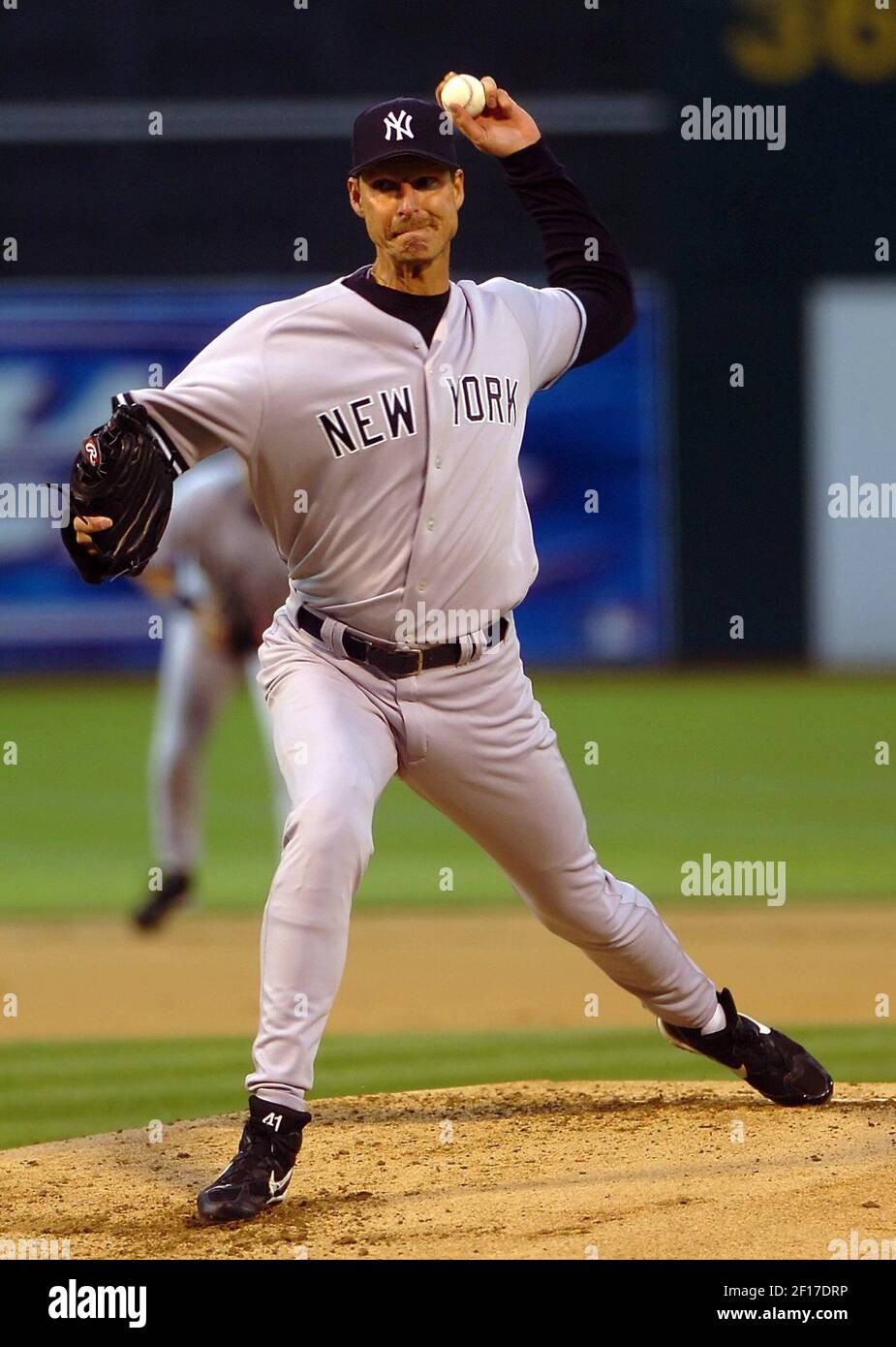 New York Yankees starting pitcher Randy Johnson throws against the