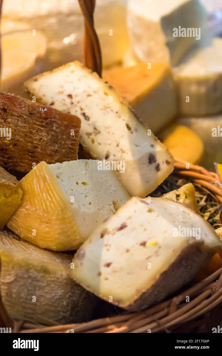 Pieces of cheese with spices Stock Photo