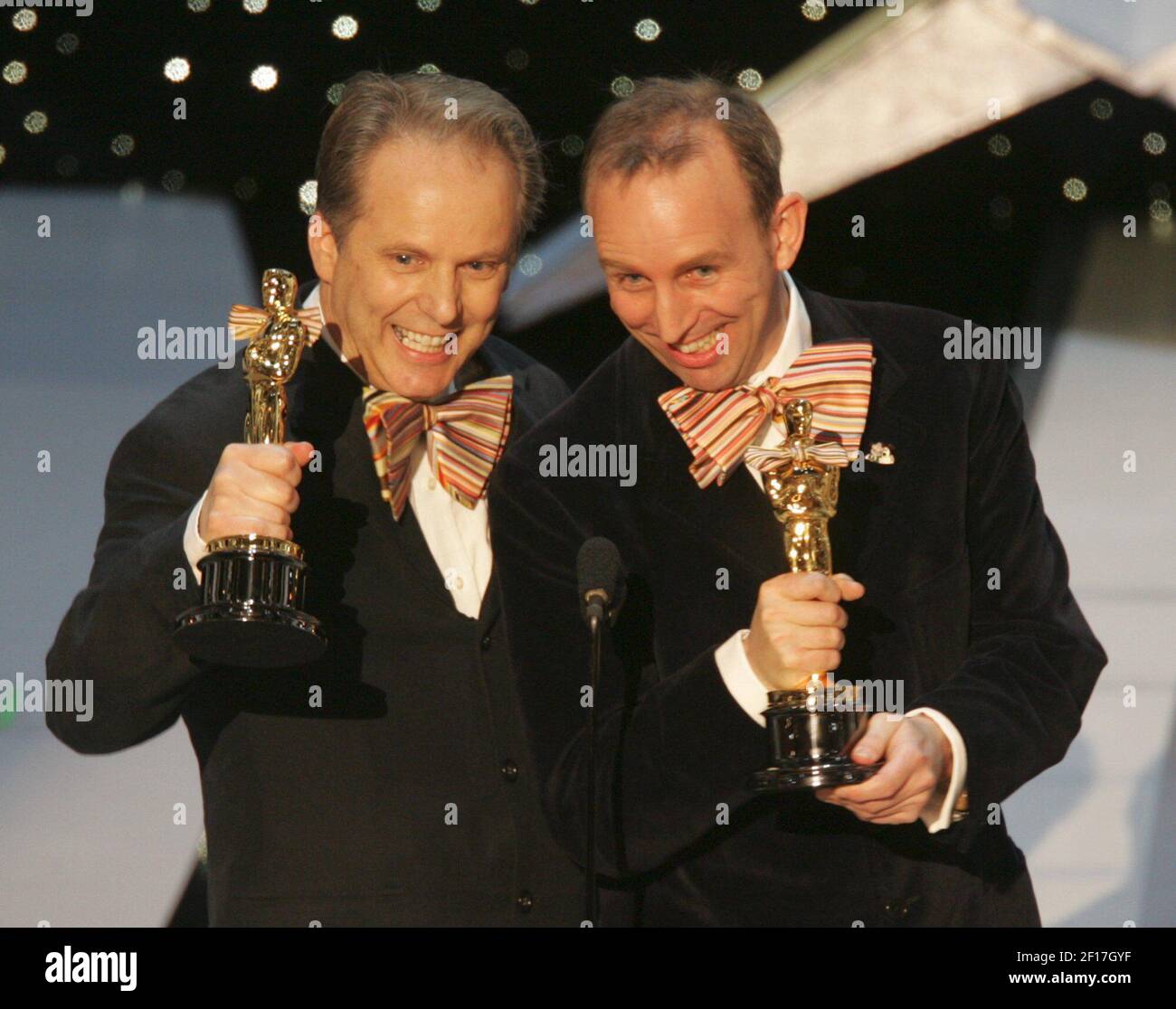 Nick Park (left) and Steve Box accept the Oscar for Best Animated
