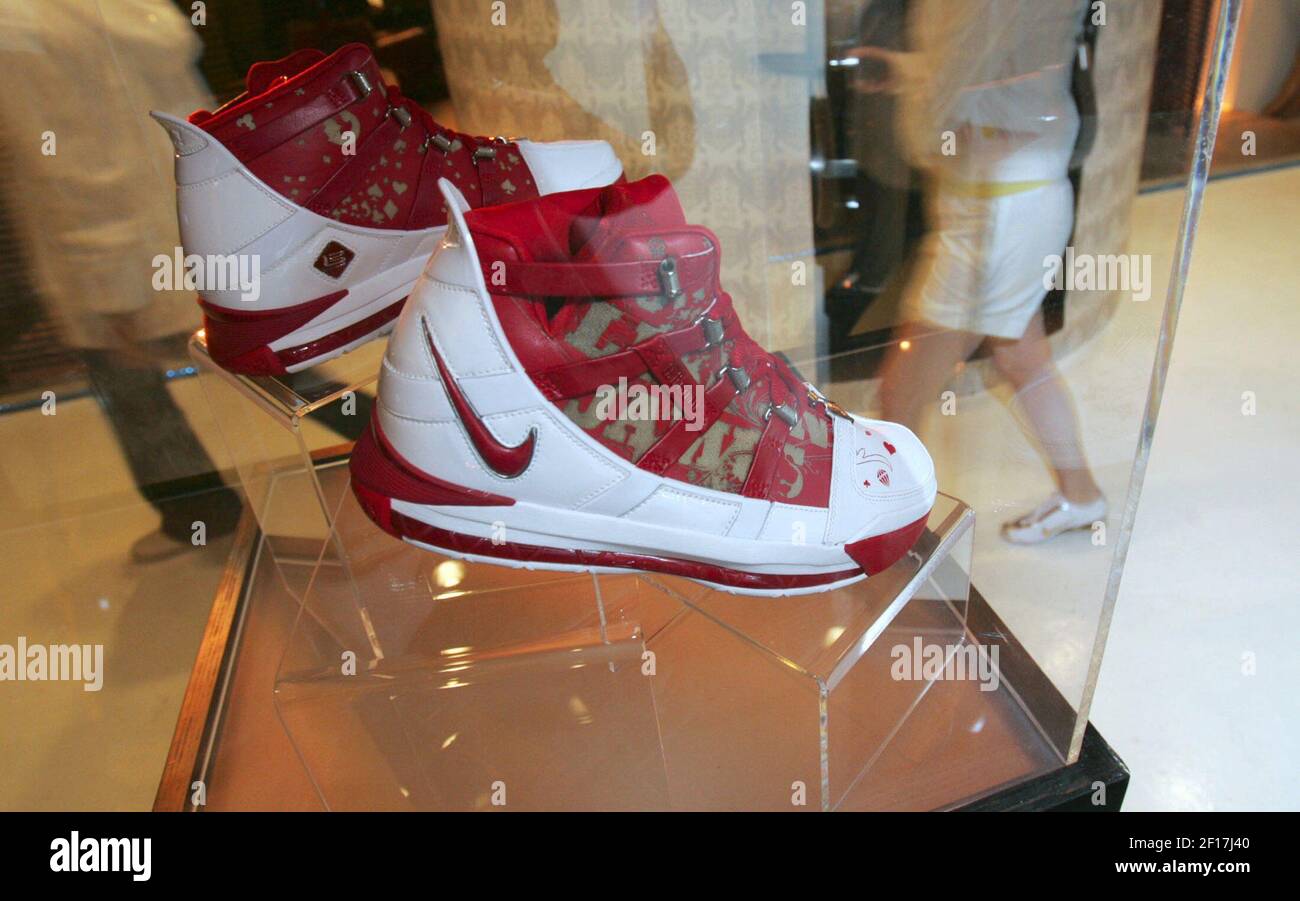 Sponsor Nike promoted its clothing products, such as these shoes, at 2006  NBA All-Star festivities in Houston, Texas, Friday, February 17, 2006. The  shoe is the style Cleveland Cavaliers All-Star LeBron James