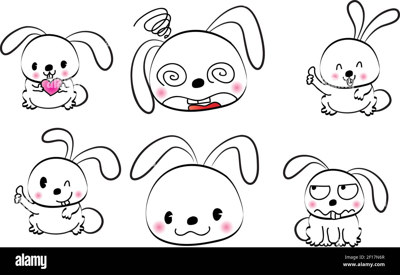 Vector cartoon rabbit emoji set Stock Photo - Alamy
