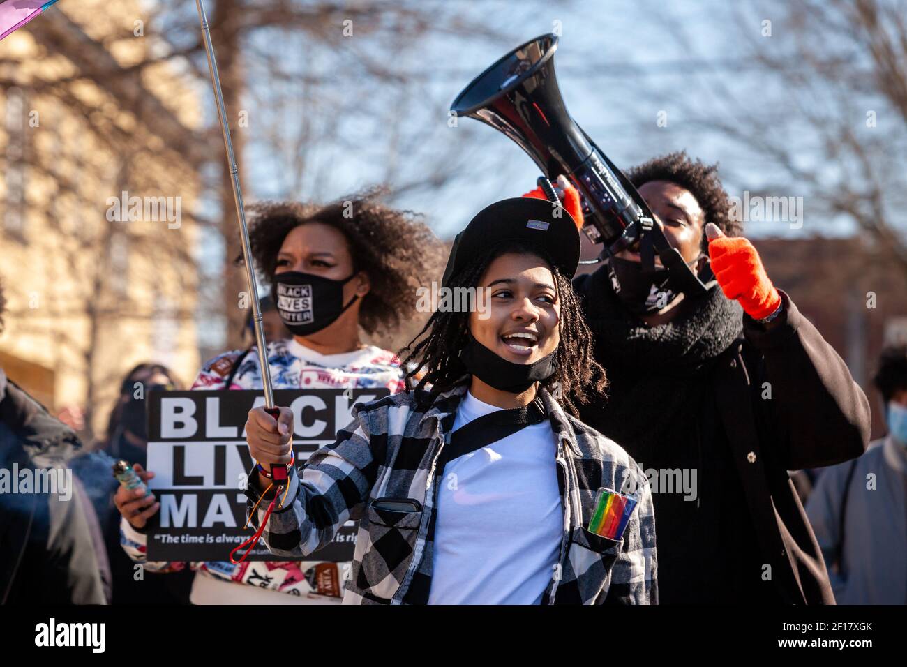 Washington, DC, USA, 7 March, 2012.  Pictured: Joy on display at the Black Joy March as marchers celebrate Black culture.  The march called attention to the killing of Black people by police, while serving as a fun event for the community.  Credit: Allison C Bailey/Alamy Live News Stock Photo