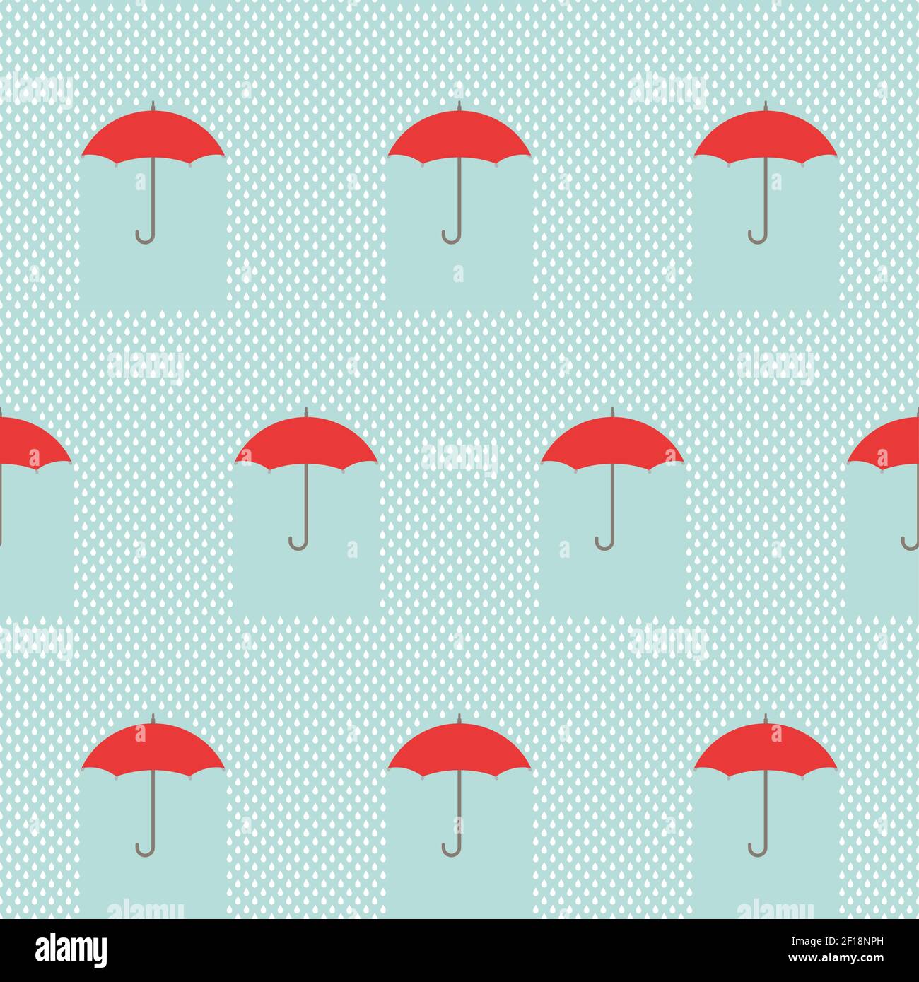 Seamless background with raindrops and red umbrellas on blue sky ...
