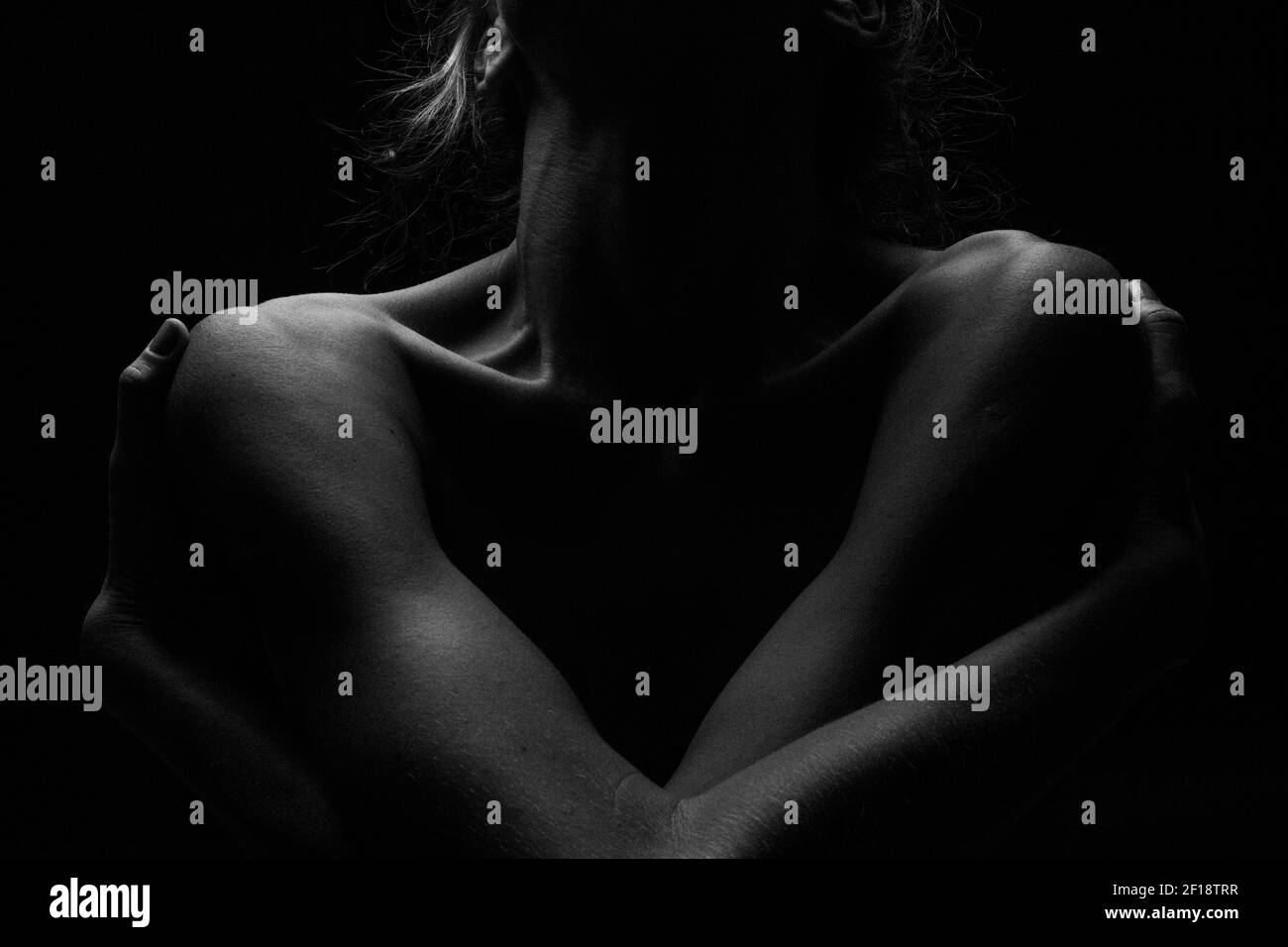 Naked Woman Sexy Silhouette, Sensual Girl Pose, Nude Body Dark artistic