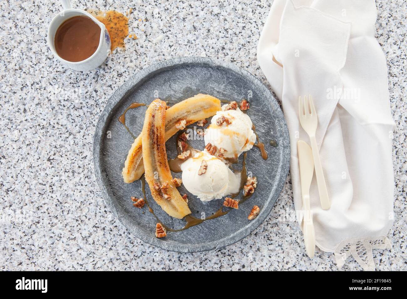 Grilled banana with ice cream Stock Photo Alamy