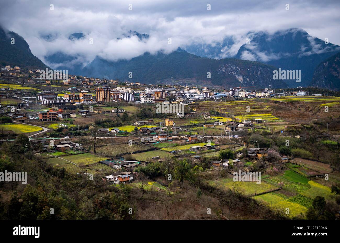Gongshan. 7th Mar, 2021. Photo taken on March 7, 2021 shows the scenery of Bingzhongluo Township in Lisu Autonomous Prefecture of Nujiang, southwest China's Yunnan Province. Credit: Chen Xinbo/Xinhua/Alamy Live News Stock Photo