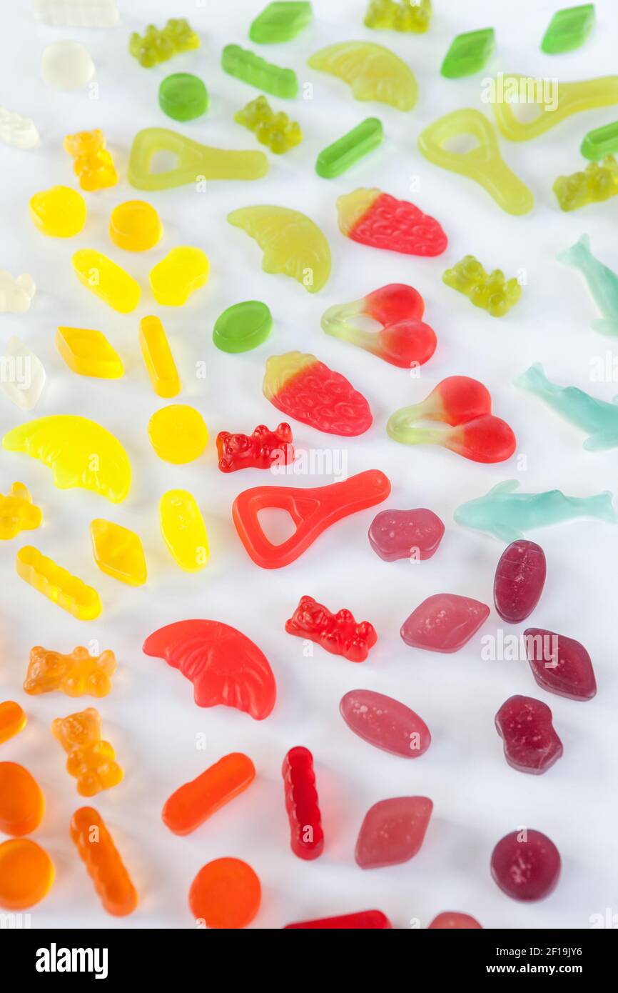Colorful fruit gum in color gradient Stock Photo