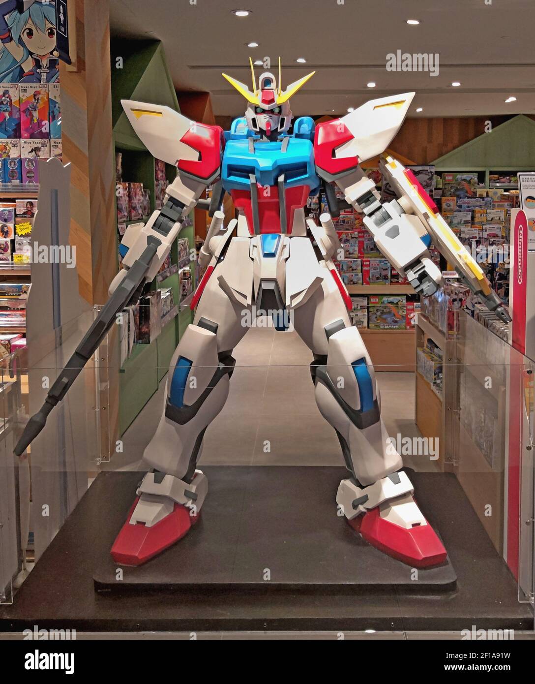 Model of Strike Gundam GAT-X105B in a toy shop Stock Photo