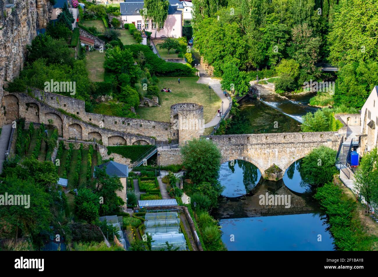 Luxembourg city, Luxembourg - July 16, 2019: Old fortification walls in Old Town of Luxembourg city in Europe Stock Photo