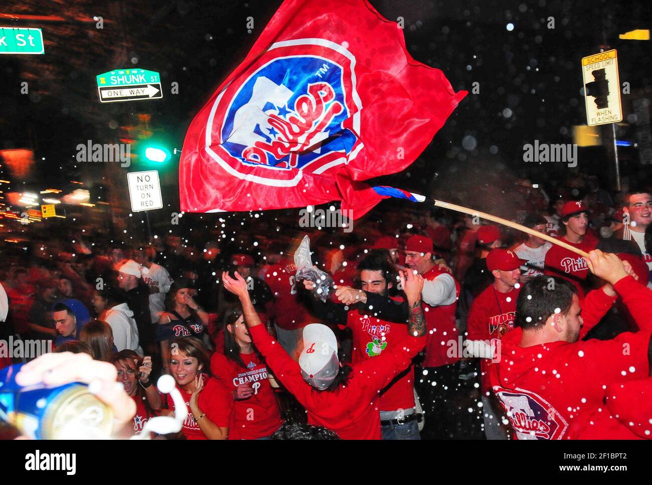 Phillies fans celebrate after the Phillies 10-4 victory over the Los