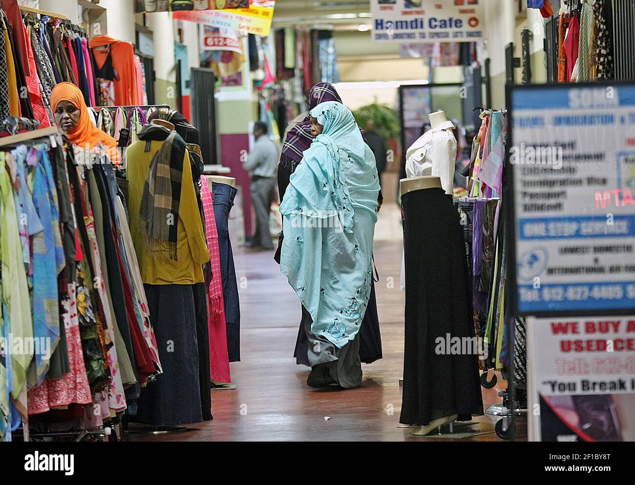 Somali women shop at Carmel Plaza, a Somali mall in Minneapolis