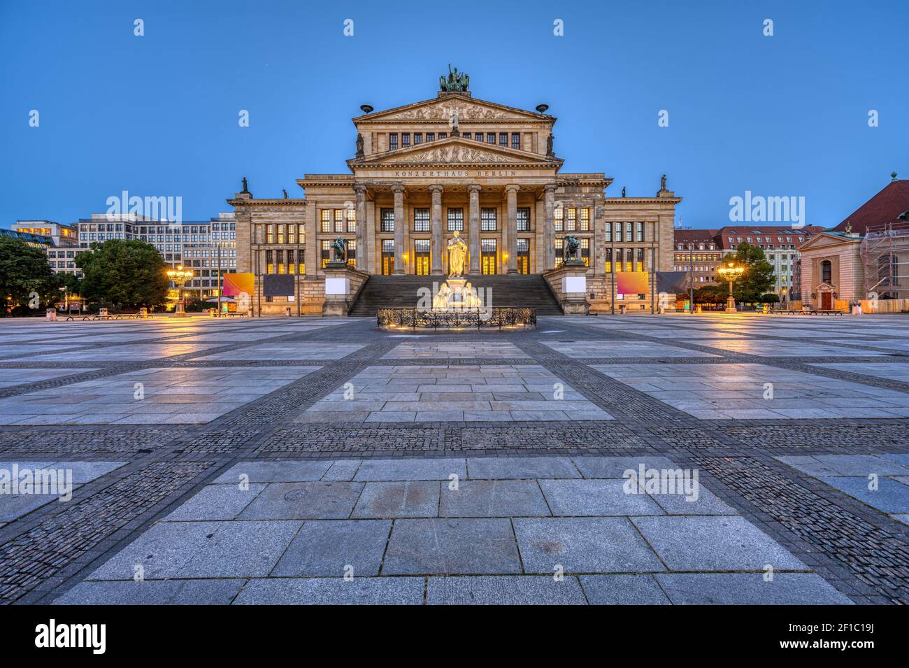 The beautiful Gendarmenmarkt in Berlin at dawn with no people Stock Photo