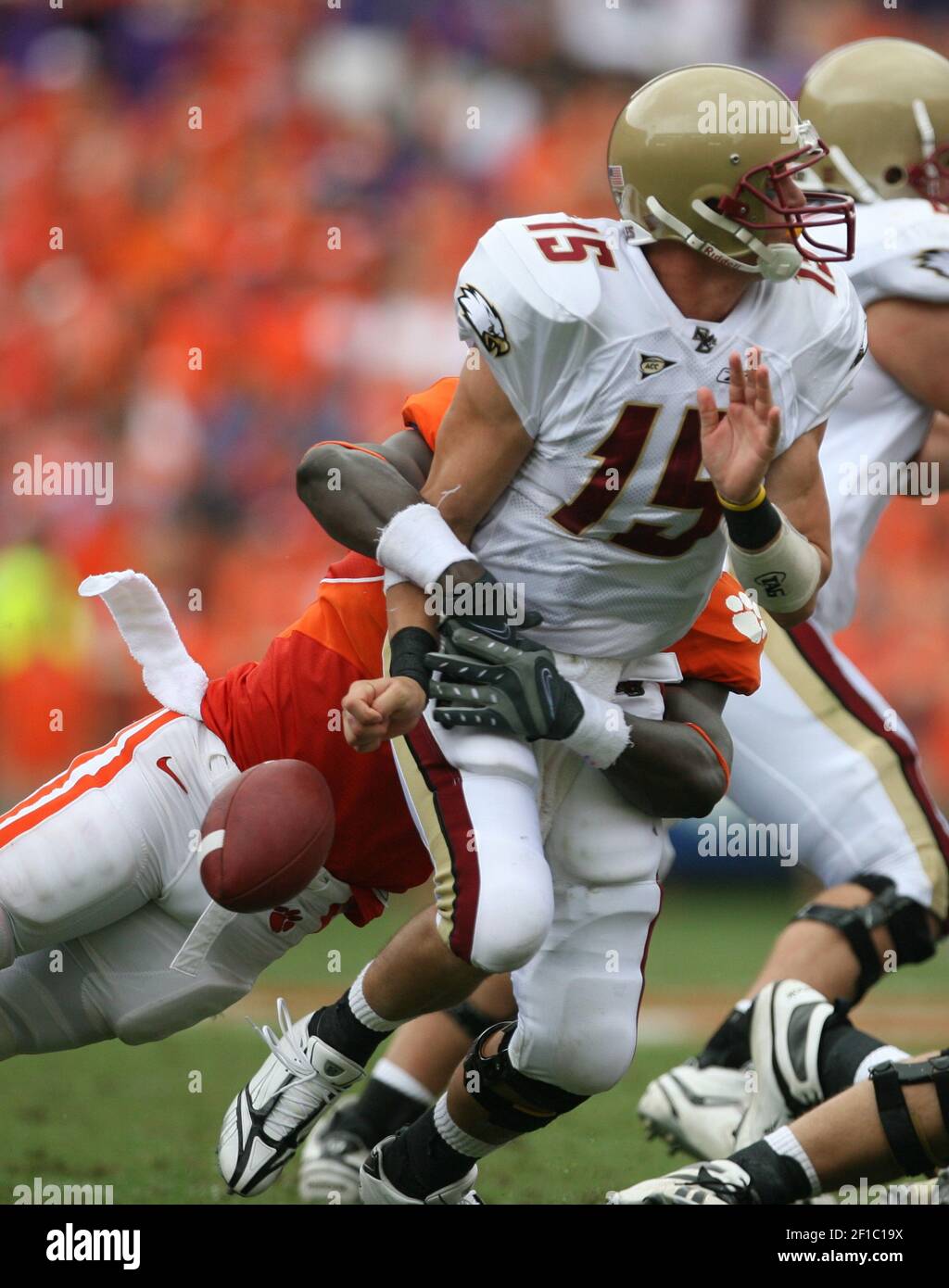 USC's Jurrell Casey sacks Boston College quarterback Dave Shinskie for  a 9-yard loss during fourth-quarter action in the Emerald Bowl. USC  defeated Boston College 24-13, at AT&T Park in San Francisco,  California