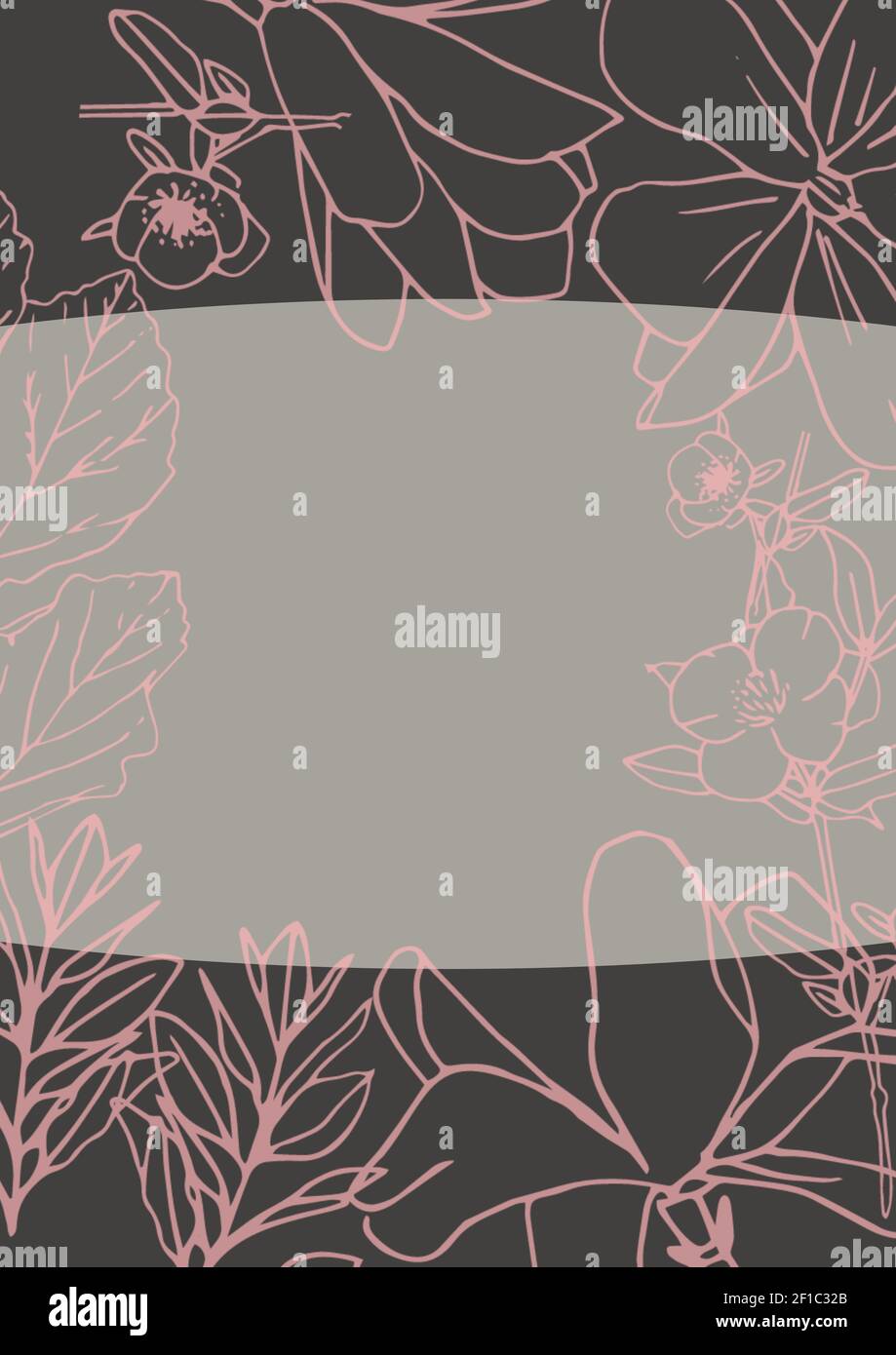Illustration of pink plants with copy space on light and dark grey ...