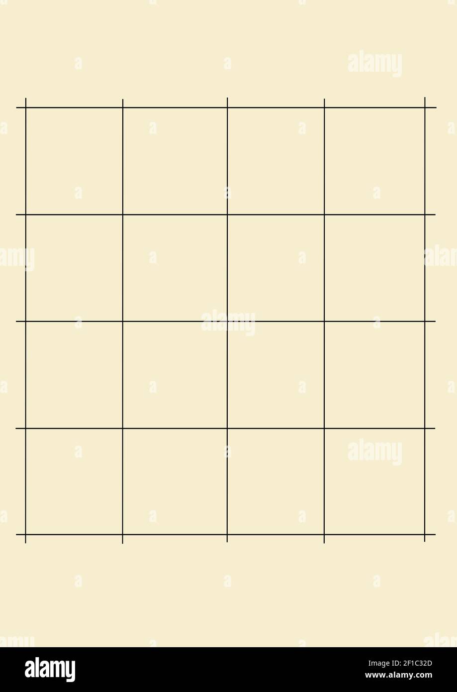Grid with black lines of four rows and columns with copy space on cream ...