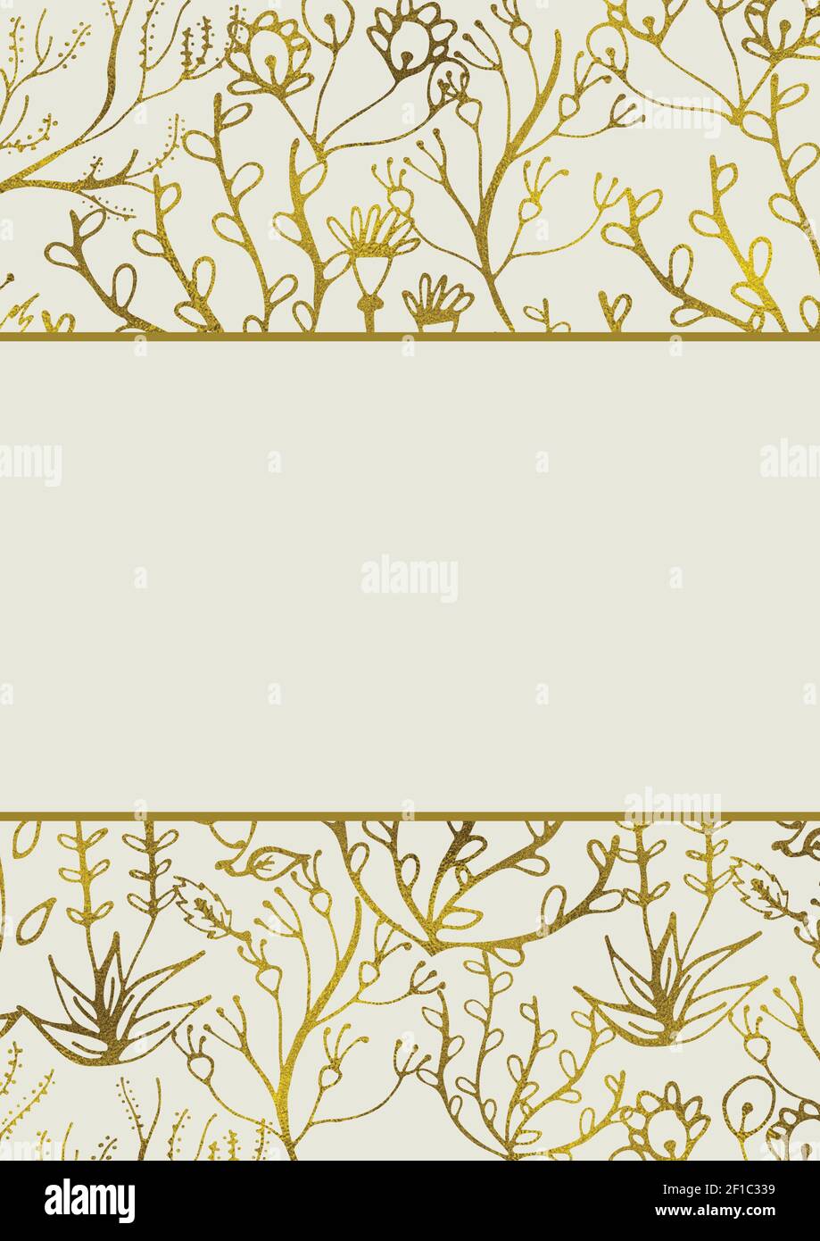 Illustration of brown outlined plants with cream copy space in the middle Stock Photo