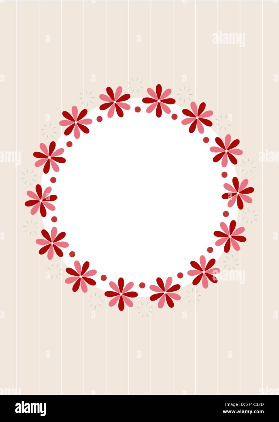 Composition of circular frame of repeated pink flower head design on off-white background Stock Photo