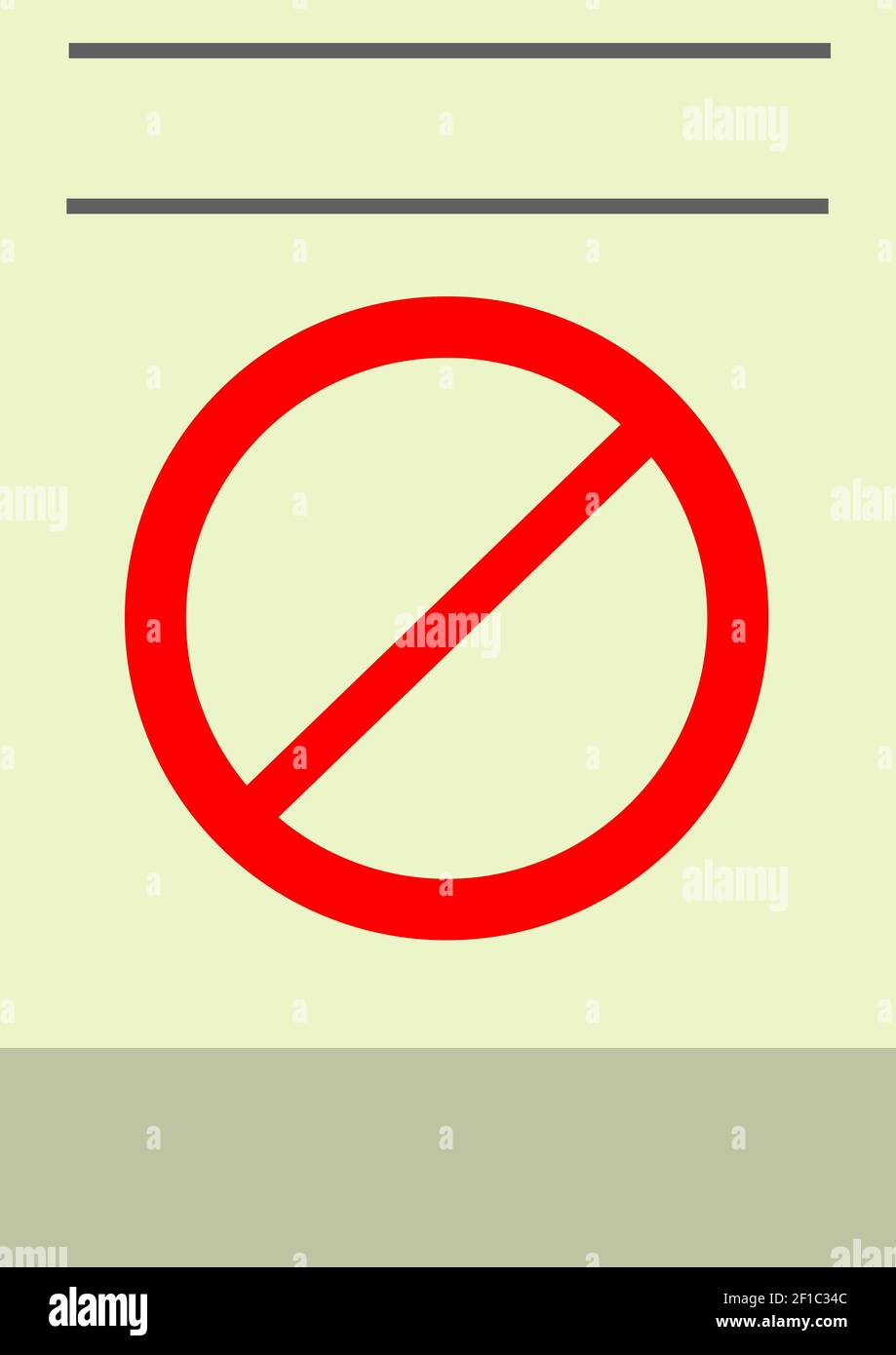 Composition of red circular prohibition symbol on off-white background Stock Photo