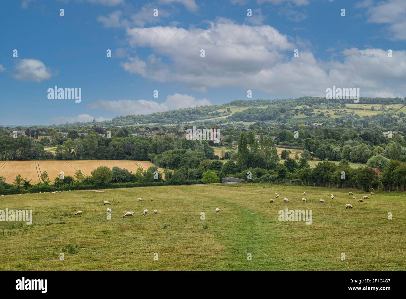 Overlooking the Village of Broadway in the Cotswold Hills, England Stock Photo