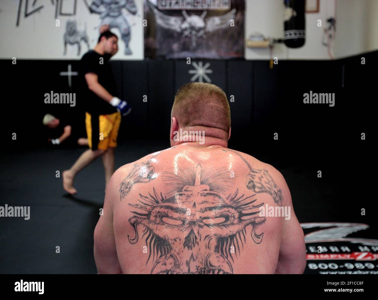 In his remote training camp in Alexandria, Minnesota, UFC superstar Brock Lesnar does his training for his upcoming title defense - a rematch against Frank Mir, who beat Lesnar in 2008 by In his remote training camp in Alexandria, Minnesota, UFC superstar Brock Lesnar does his training for his upcoming title defense - a rematch against Frank Mir, who beat Lesnar in 2008 by