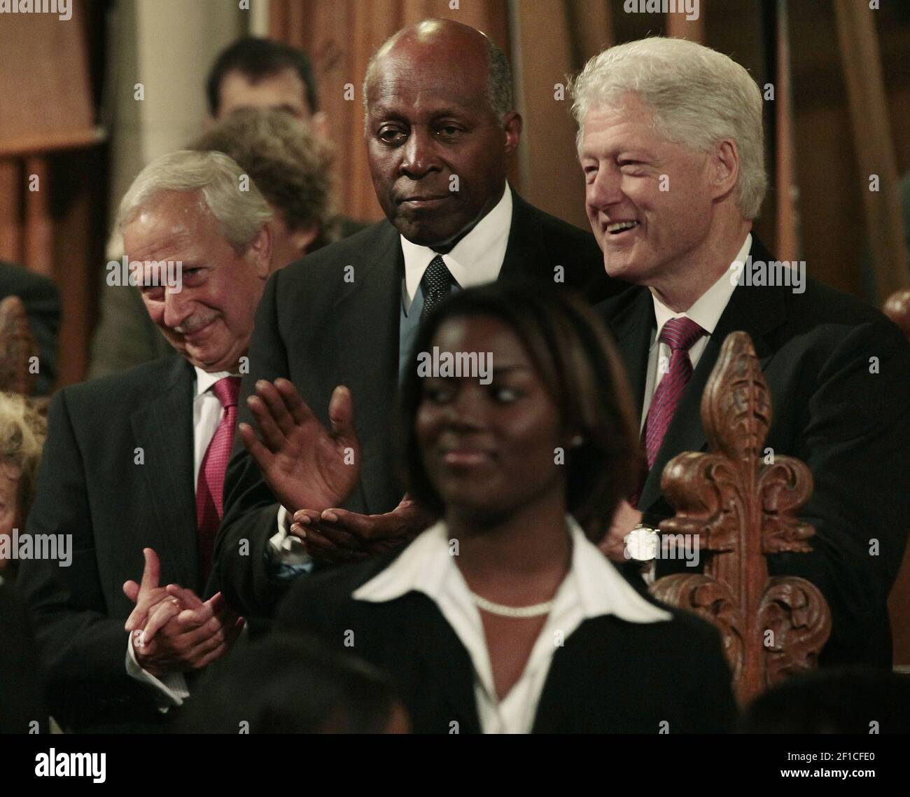 Duke University president Richard Brodhead, left, Vernon Jordan, center
