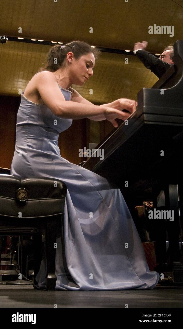 Mariangela Vacatello, 27, of Italy, performs Beethoven's Piano Concerto No.  4 in G major, Opus 58, during the final round of the Van Cliburn  International Piano Competition in Fort Worth, Texas, Saturday,