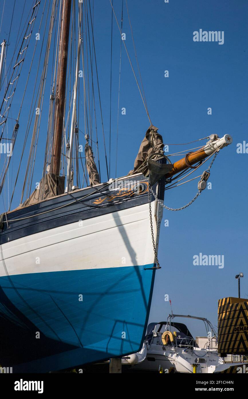 'Amelie Rose', a traditional Isles of Scilly pilot cutter, ashore for refit at Gosport Boatyard, Gosport, Hampshire, England, UK Stock Photo