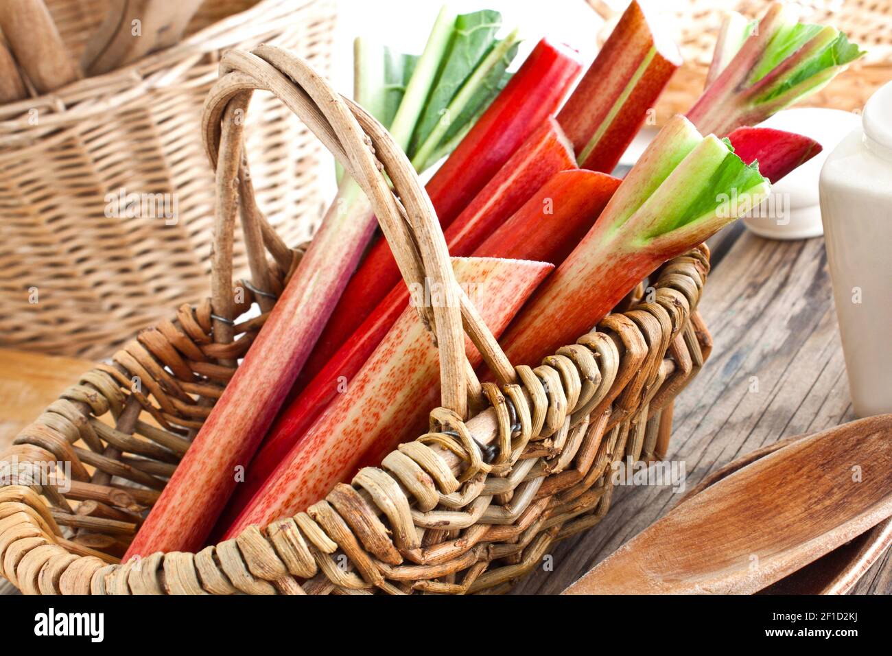 Fresh rhubarb and vintage kitchenware Stock Photo