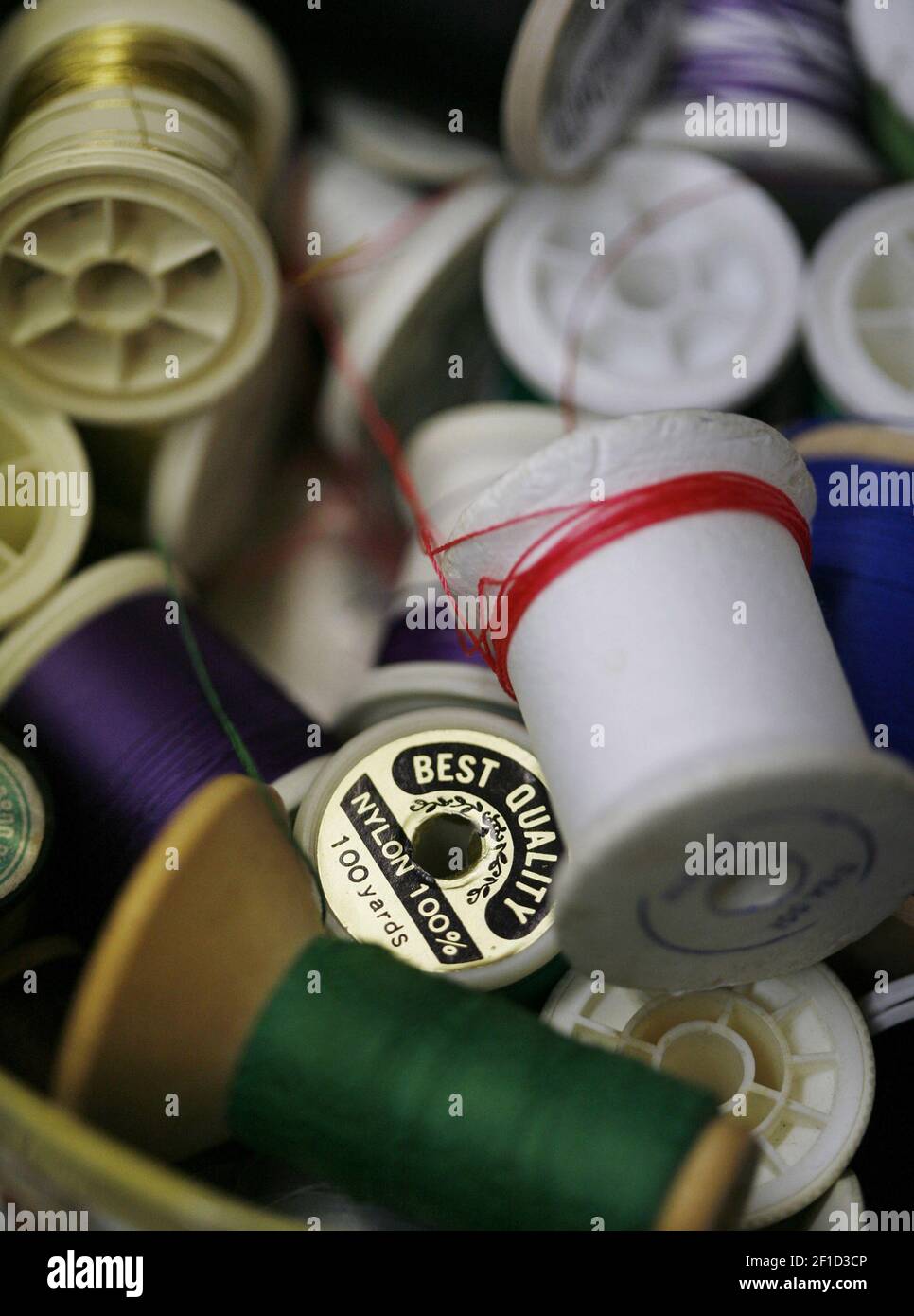 Various types of nylon thread made for wrapping around a pole are used by Al Espinoza when he