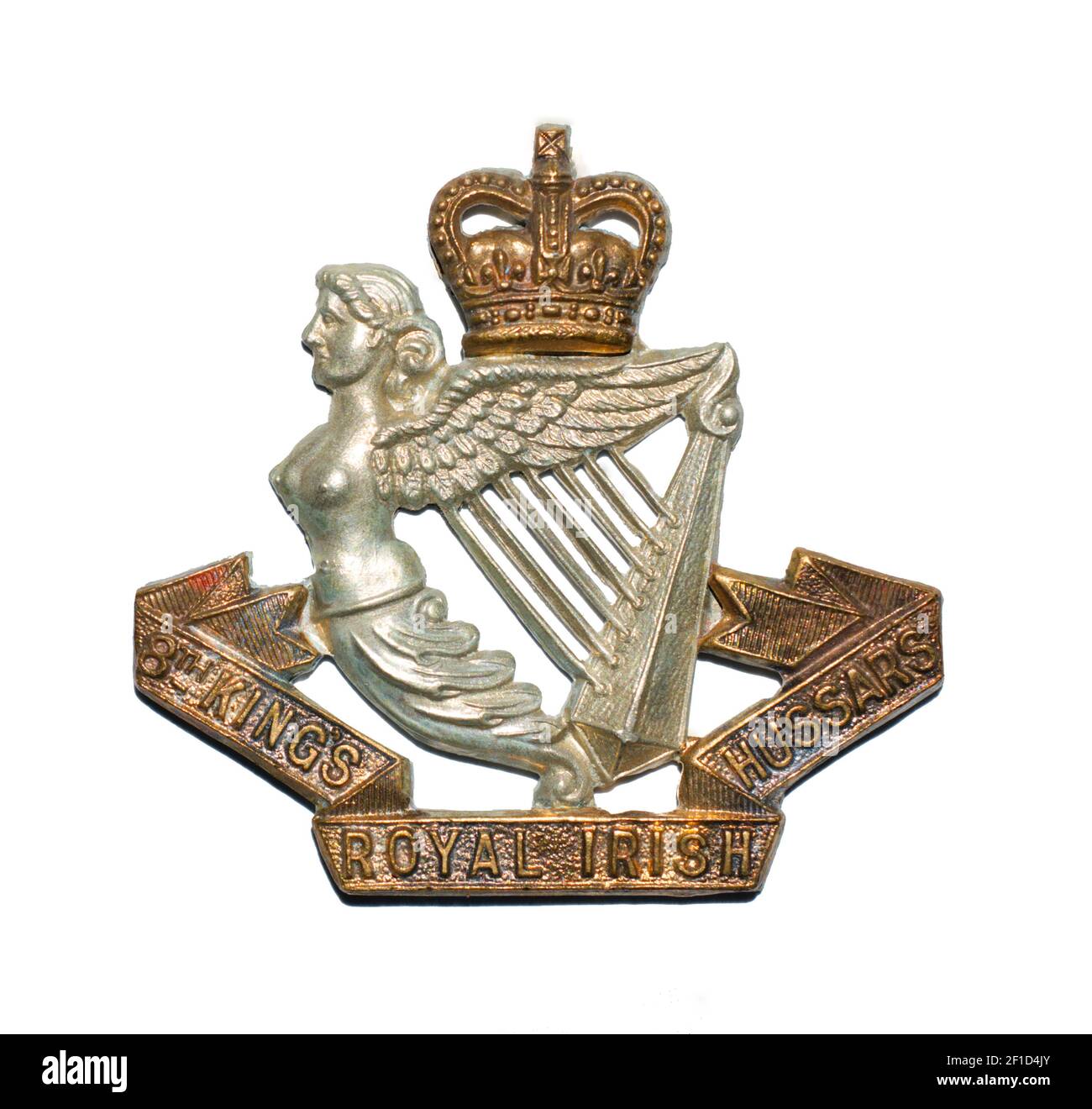 A cap badge of the 8th King's Royal Irish Hussars c. 1952-1958. Stock Photo